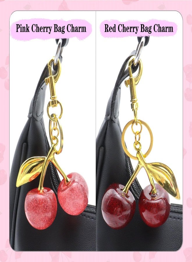 ANDGING Cute Glitter Cherry Purse Bag Charm Set 6 pcs Bling Cherry Keychain for Women Gold Silver Pink Red Black Cherries Purse Charms for Handbags Key Chain Accessories Handbag Backpack Llavero De Cereza - Image 3